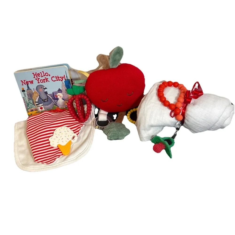 Hello New York‎ City Baby Gift Basket Apple Lovey Teether Blanket Bibs Bodysuit